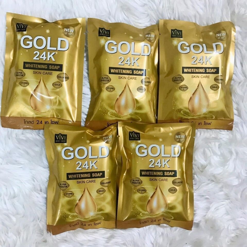 GOLD 24K whitening soap x 5 collagen, alpha arbutin, vitamin E ,Acne Darkspots