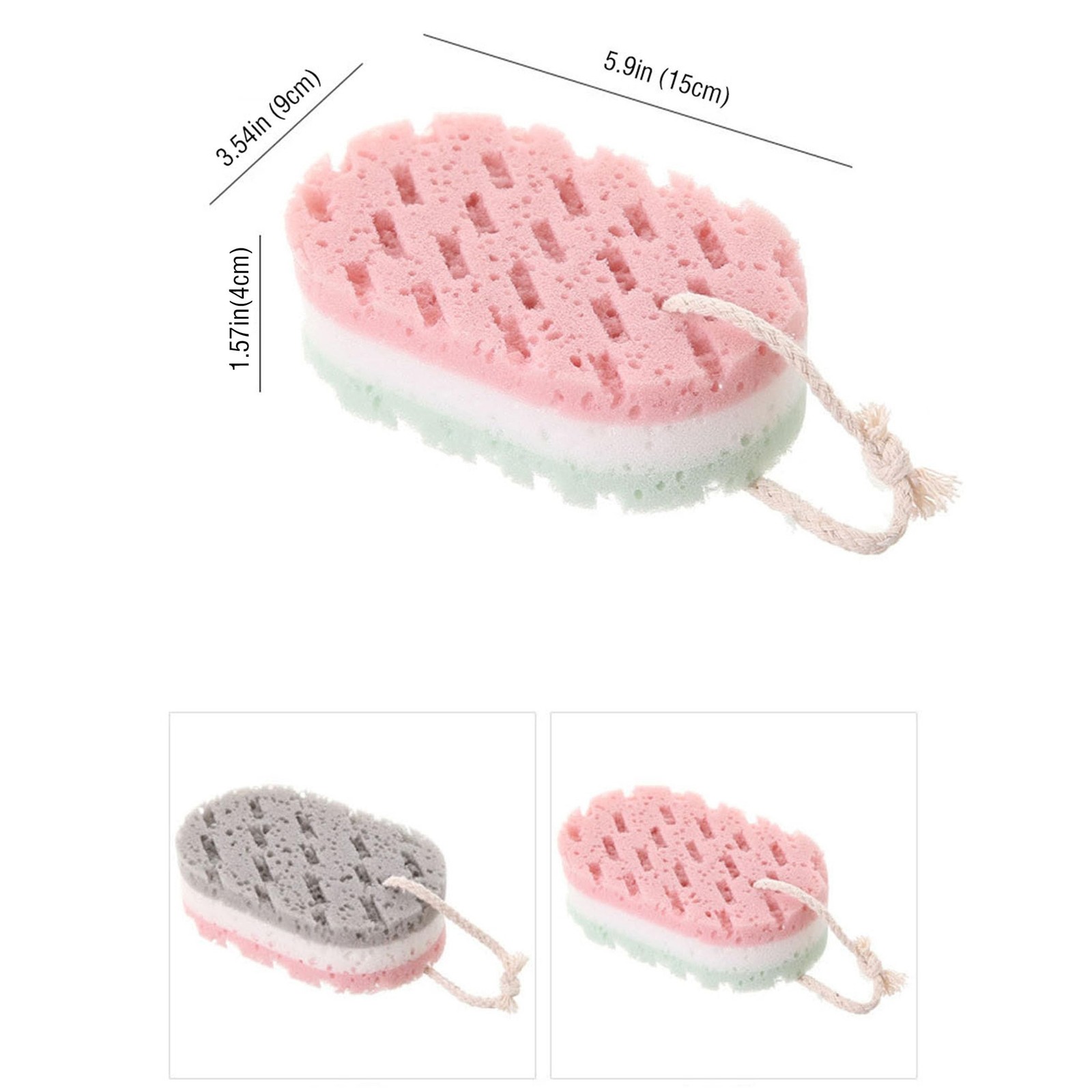 2-Piece Set of 3-Layer Bath Sponges: Soft PU Foam Body Exfoliating Sponges, E…