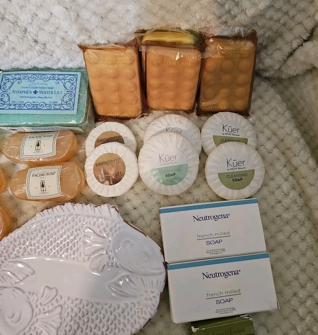 Luxury Soaps Lot Of 27 Variety Soaps & Mud Pie Soap Dish NEW