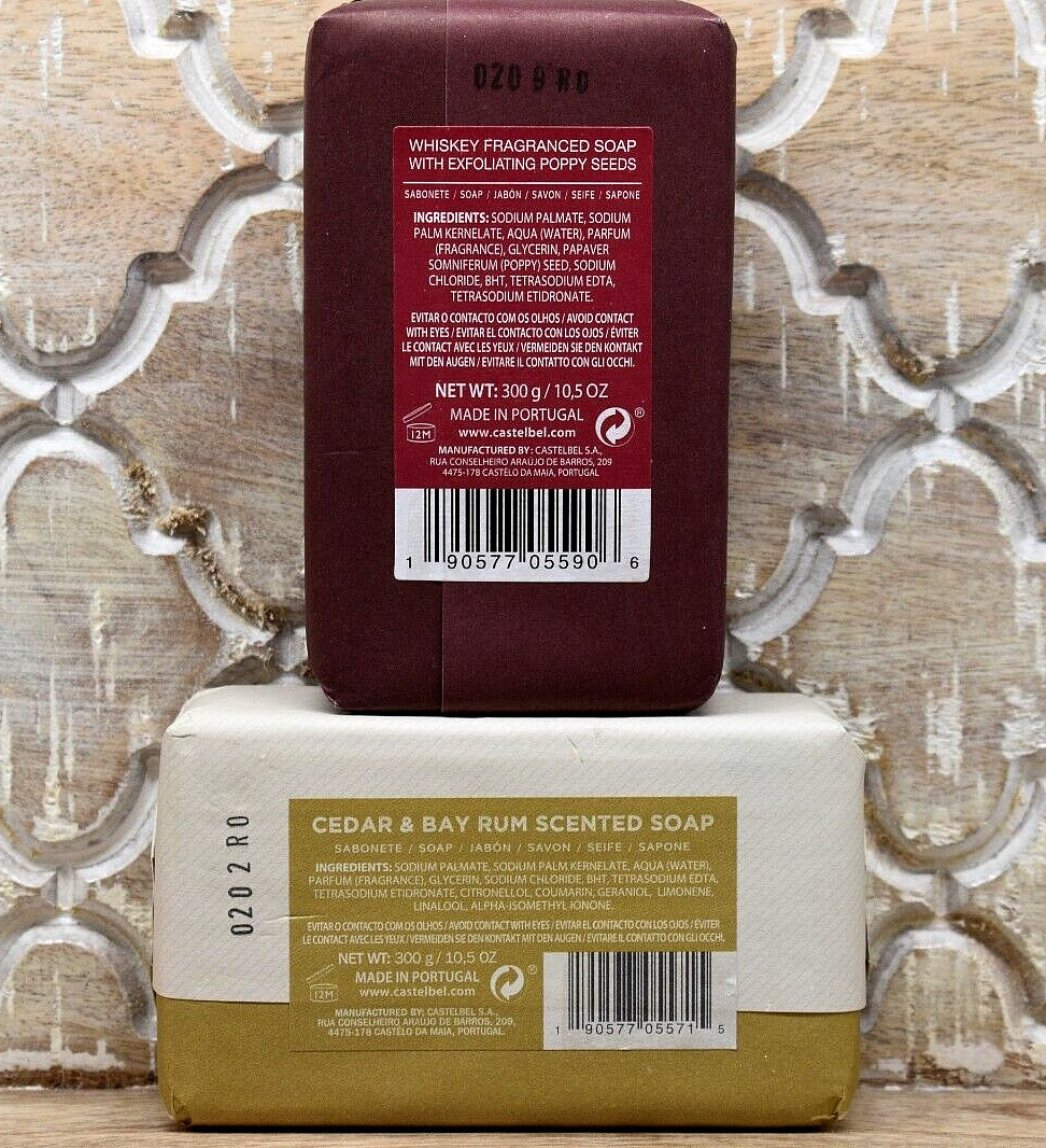 1 set of CASTELBEL Cedar & Bay Rum + Whiskey Scented with Poppy Seeds Soap Bars