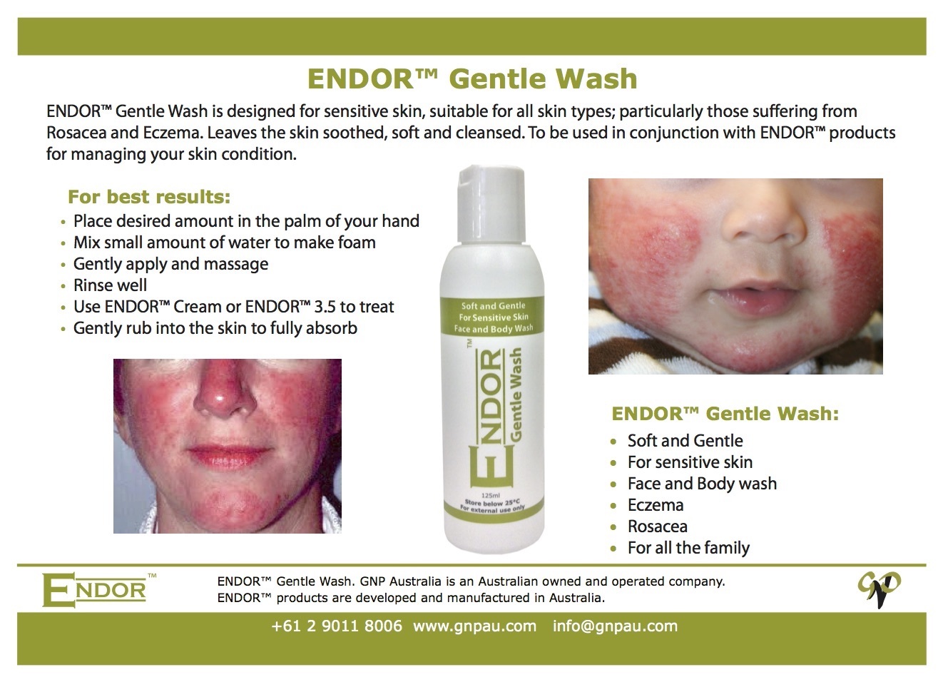 Gentle wash for sensitive skin. Suitable face and all over body.