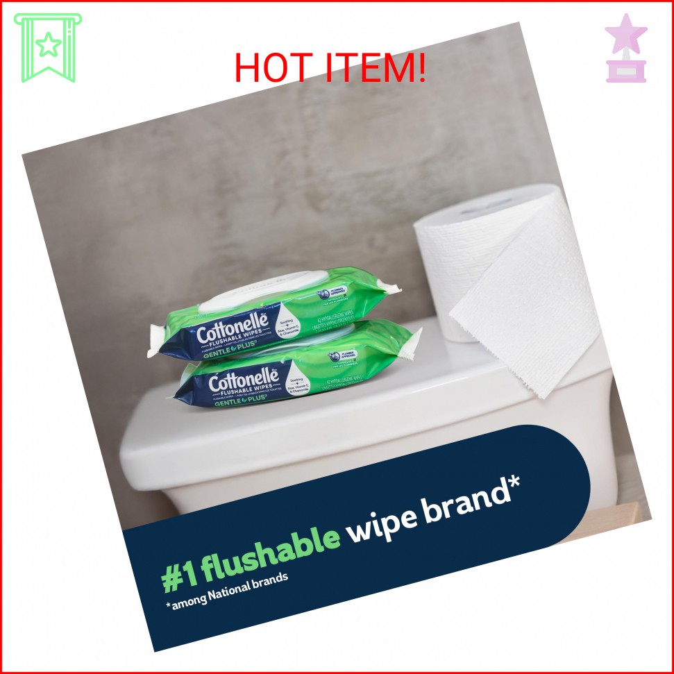 Cottonelle GentlePlus Flushable Wet Wipes with Aloe & Vitamin E, 4 Flip-Top Pack