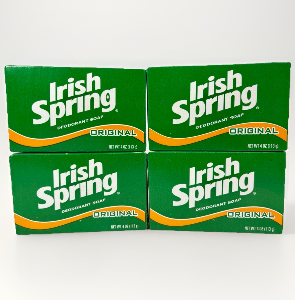 LOT OF 4 NEW Vtg Irish Spring ORIGINAL Clean Deodorant 4oz Bar Soap No Flaxseed