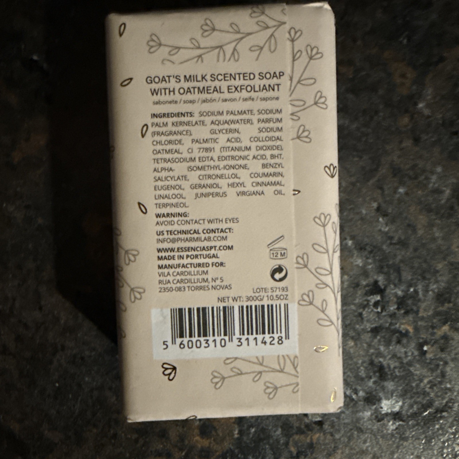 Vila Cardillium Triple Milled Goats Milk Oatmeal Exfoliant Scented Soap 🇵🇹