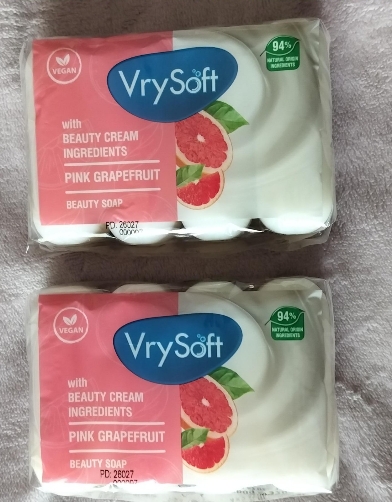 2 Packs VrySoft Beauty Soap Pink Grapefruit 4 Bars Each 8 Total VEGAN Natural