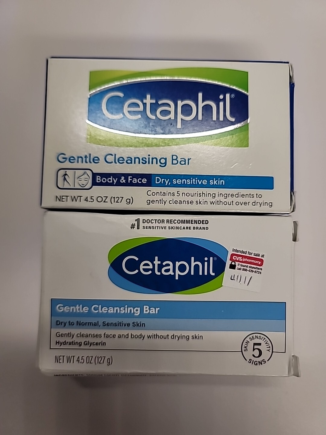 2 Cetaphil Gentle Cleansing Bar Body & Face, Dry Sensitive Skin 4.5 oz each