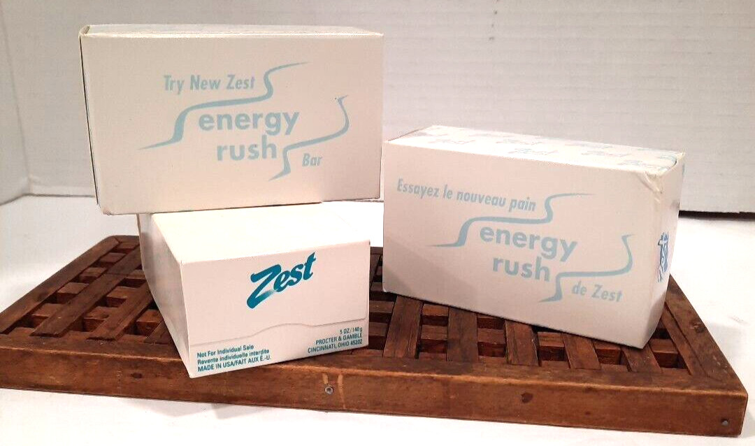 Zest Zestfully Clean Soap Bars Sealed Vintage NOS Large 2 are ” ENERGY RUSH “