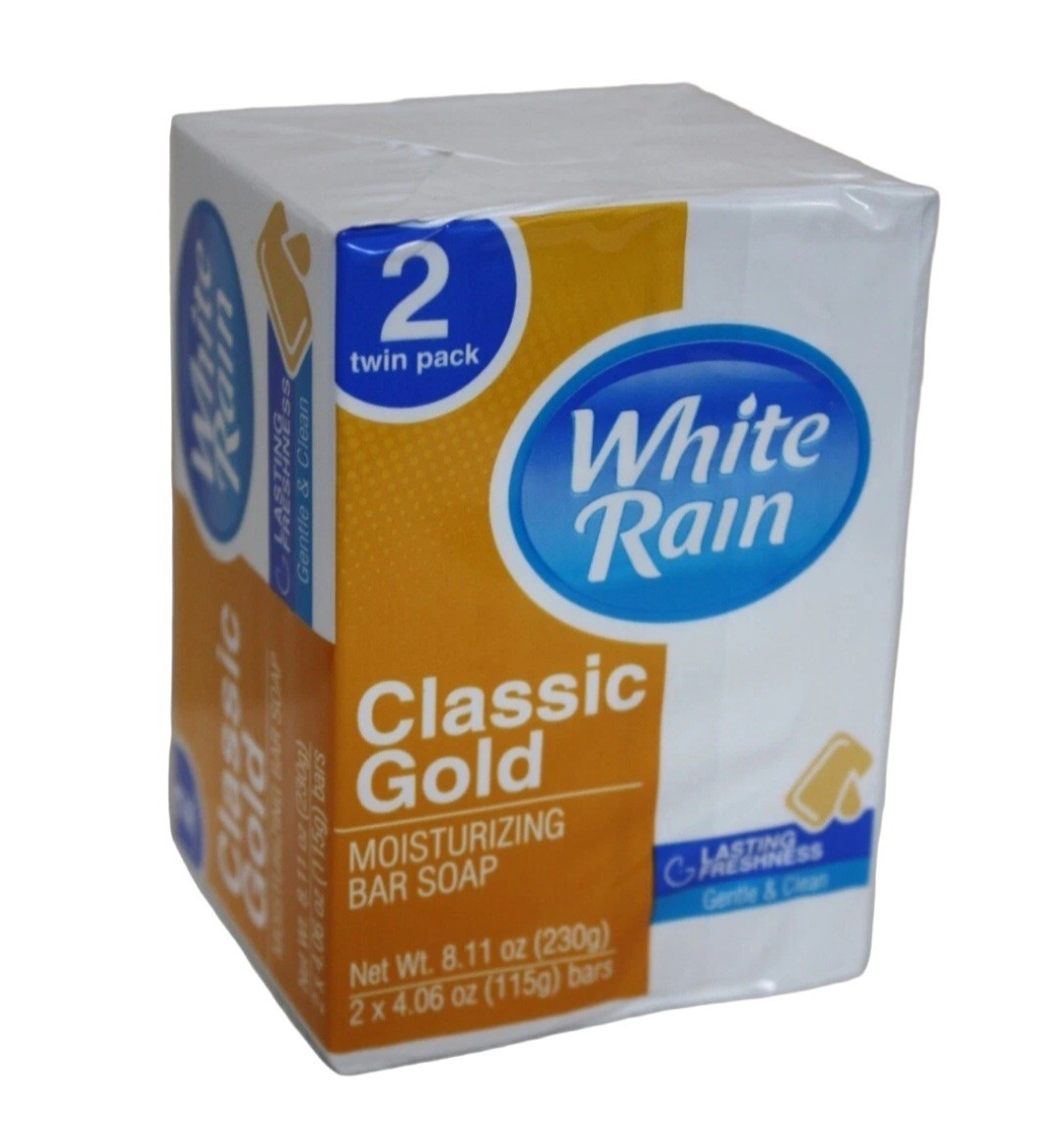 🧡 WHITE RAIN 🧡 (2-BARS) 4.06 Oz 🧡🫧 ●CLASSIC GOLD● 🫧 ≈MOISTURIZING≈ Soap 🫧.