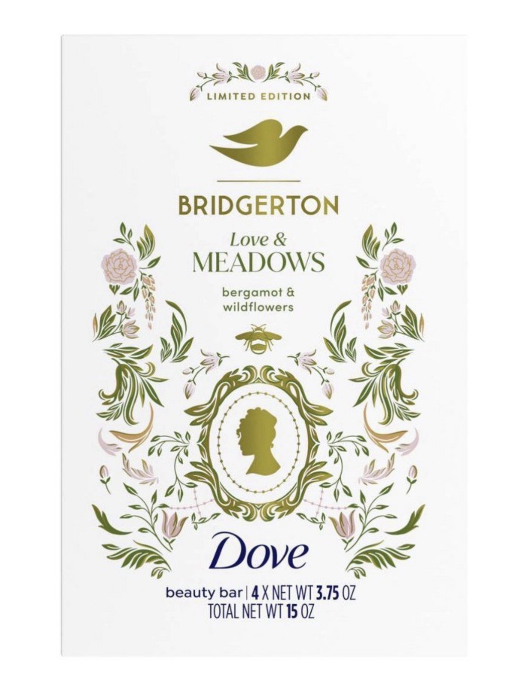 Bridgerton Dove Love And Meadows Bergamot Wildflowers Beauty Bar Soap 4 Bars Pkg