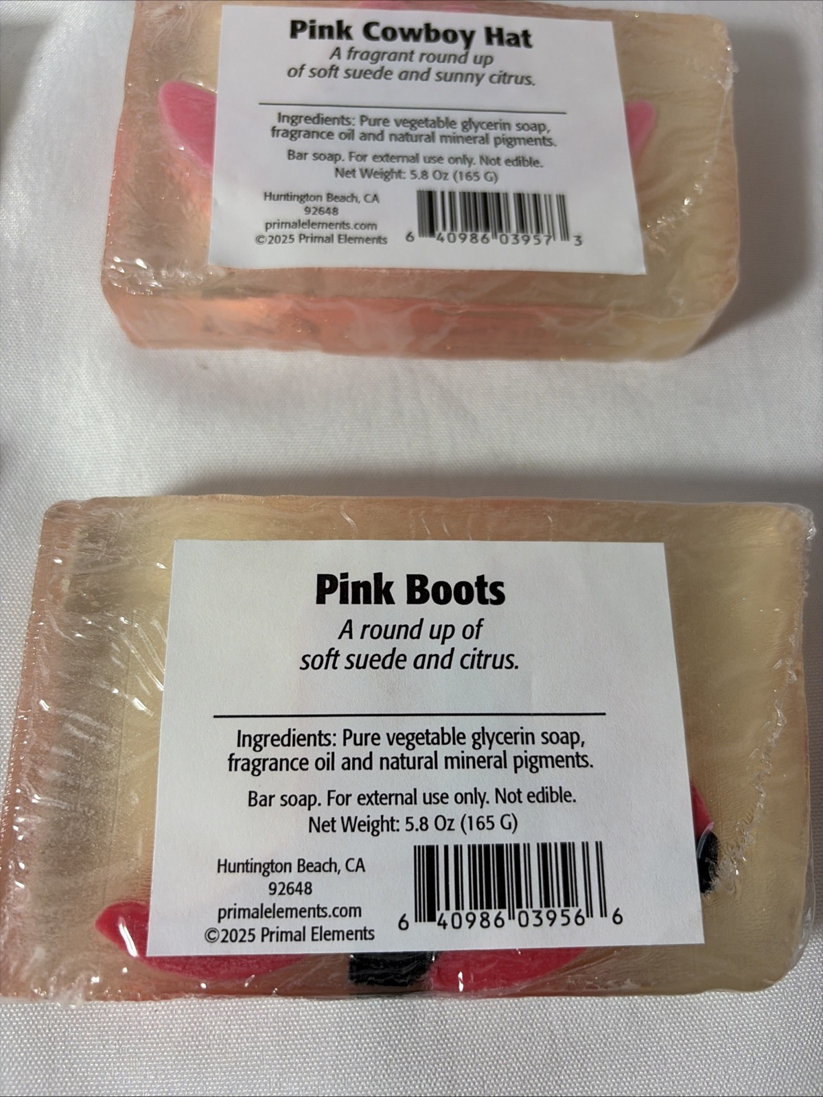 Primal Elements Western Themed Hats / Boots Glycerin 5.8 oz Bar Soap 4 Pack