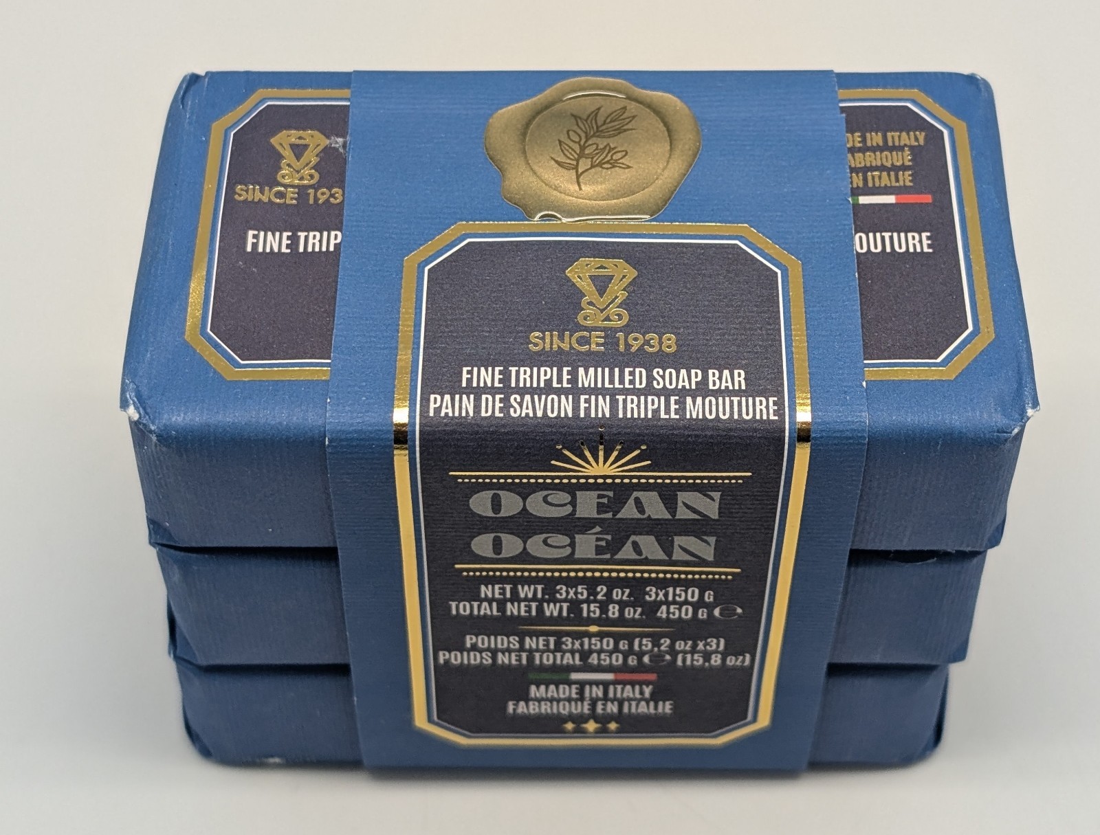 3x 5.2oz Zeni OCEAN Triple Milled Bar Soap – Made in ITALY – Total 15.8oz