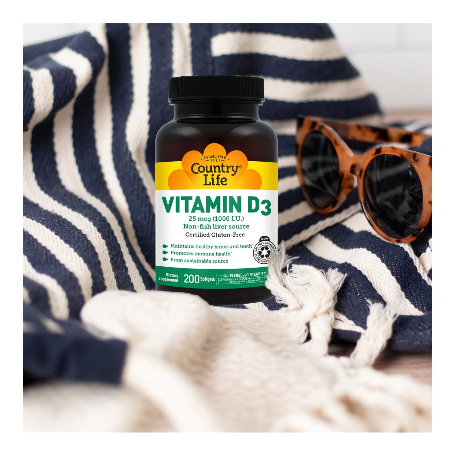Country Life Vitamin D3 1000 IU Soft Gels, 200 Count 200 (Pack of 1)