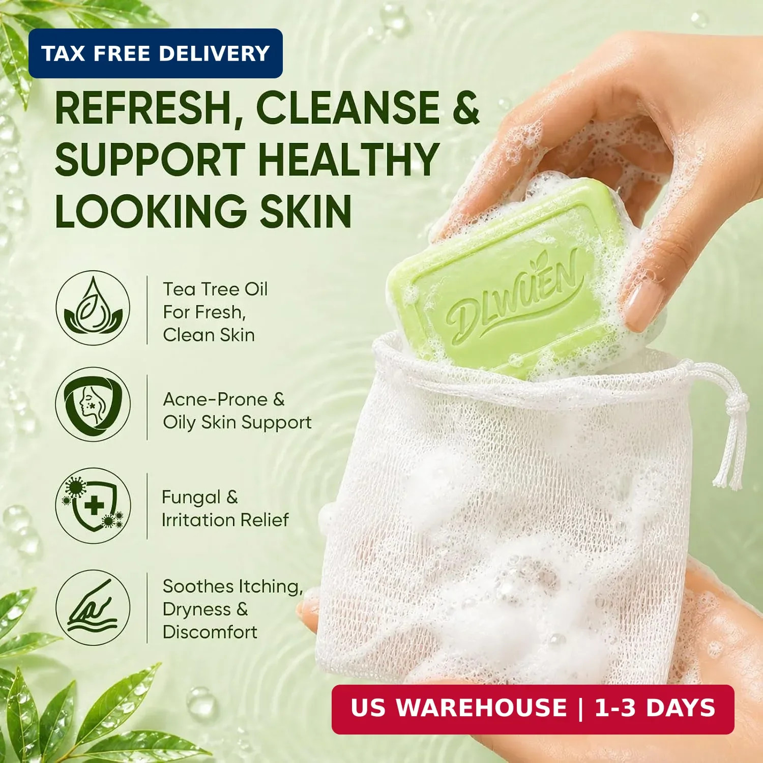 Tea Tree Soap Bar 3 Pack, Antifungal Tea Tree Oil Soap for Face & Body | Deep Cl