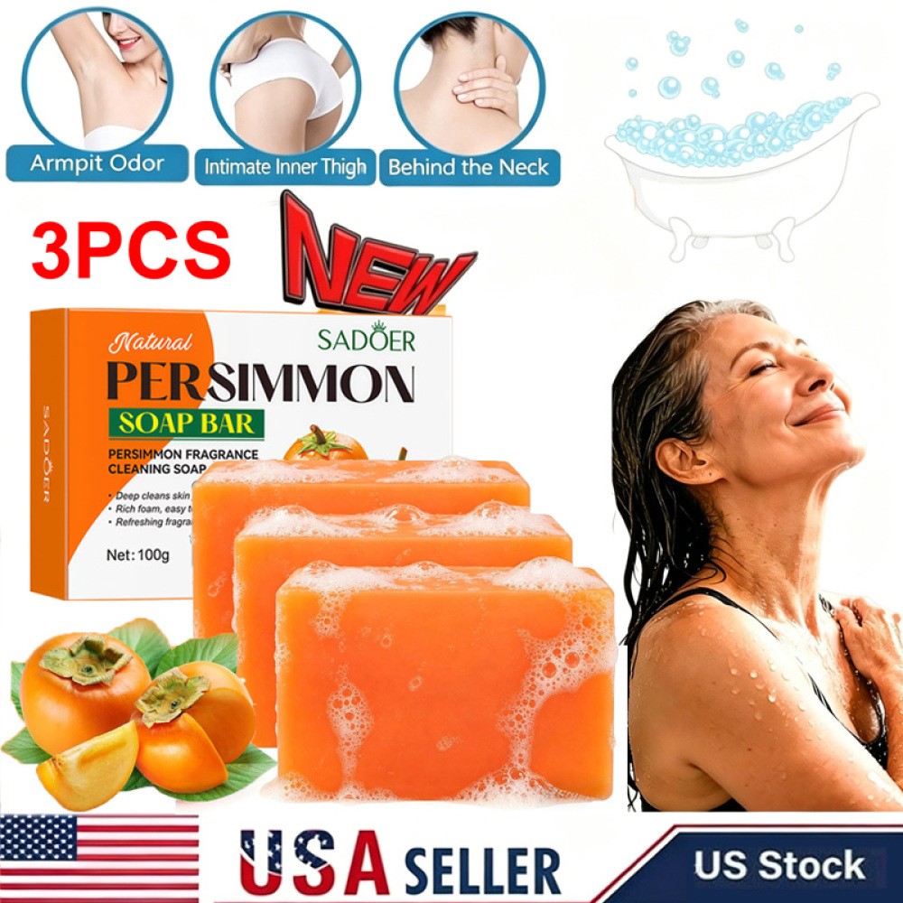 3 Pack Persimmon Soap Bar for Body Odor Control Purifying Deodorizing Body Wash