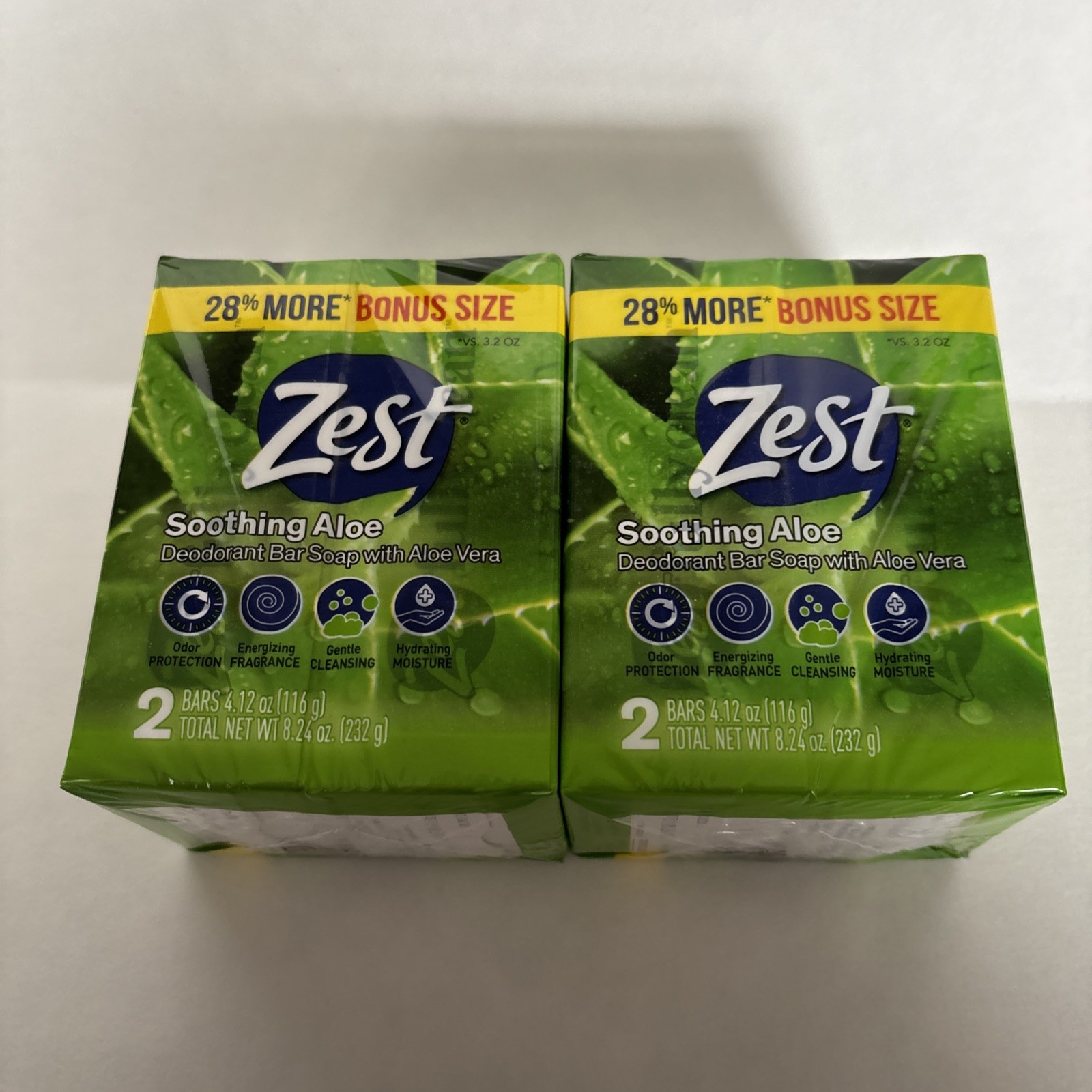 ZEST ALOE LOT 4 BARS 4.12 Oz Each BONUS Size Soothing Aloe Vera Deodorant Soap