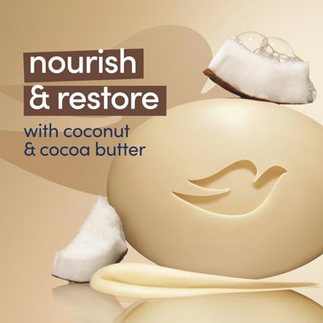 Dove Beauty Bar Soap Restoring Coconut & Cocoa Butter 6 Count for Restored Skin,