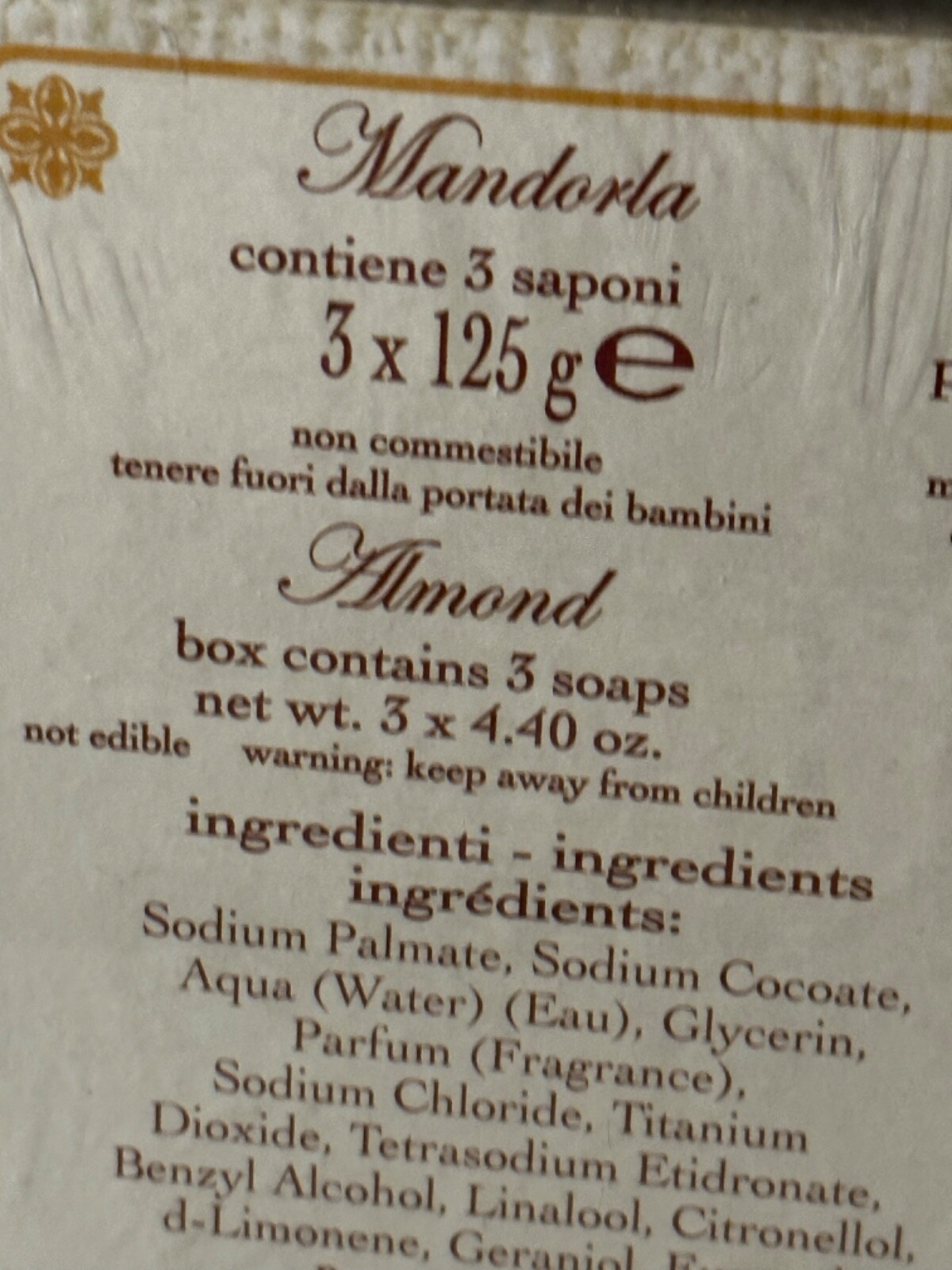 SAPONIFICIO ARTIGIANALE FIORENTINO *ITALIAN ALMOND *3X4.40oz Handmade TuscanSoap