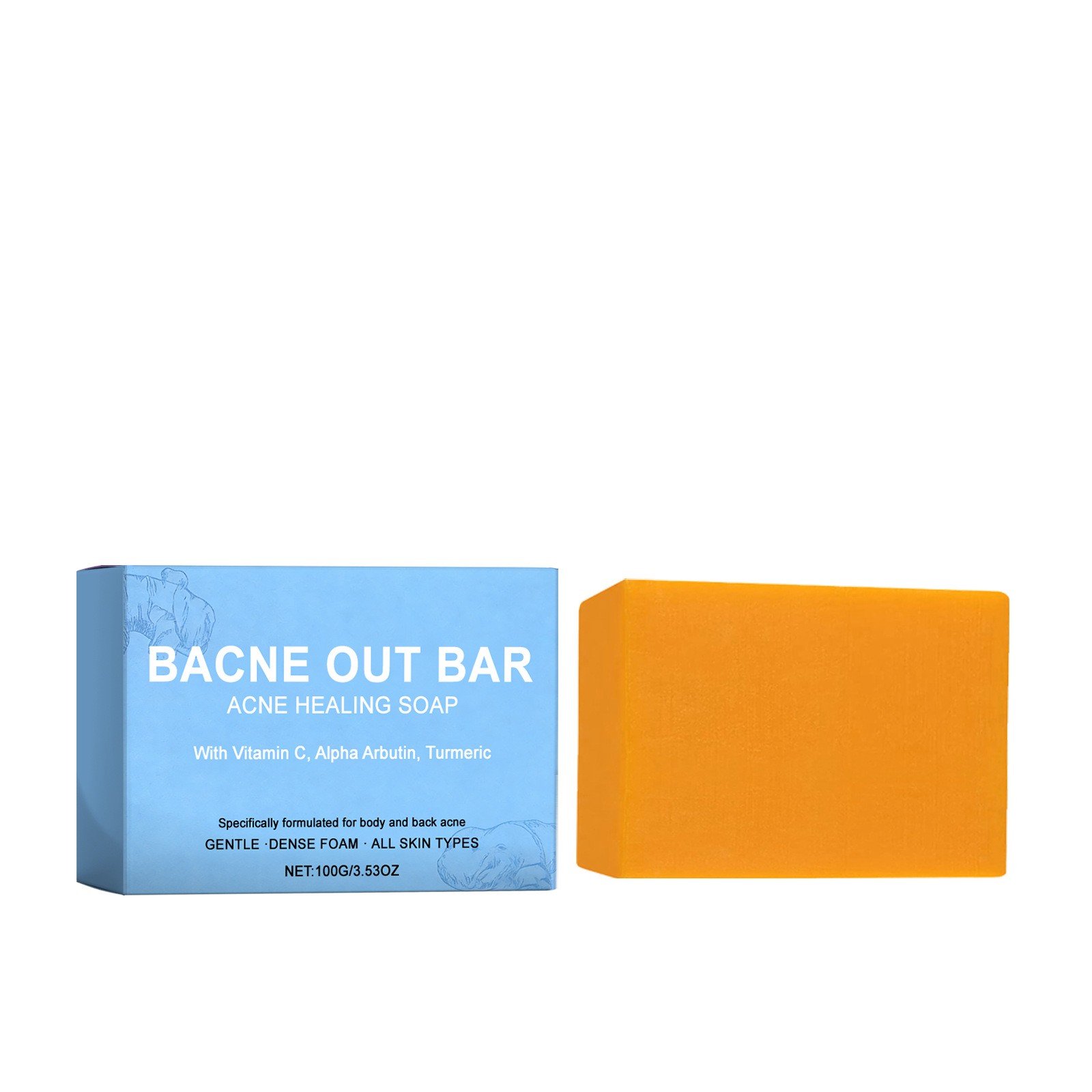 Natural Acne Treatment Vitamin C Bacne Out Bar Soap, Turmeric & AlphaArbutin
