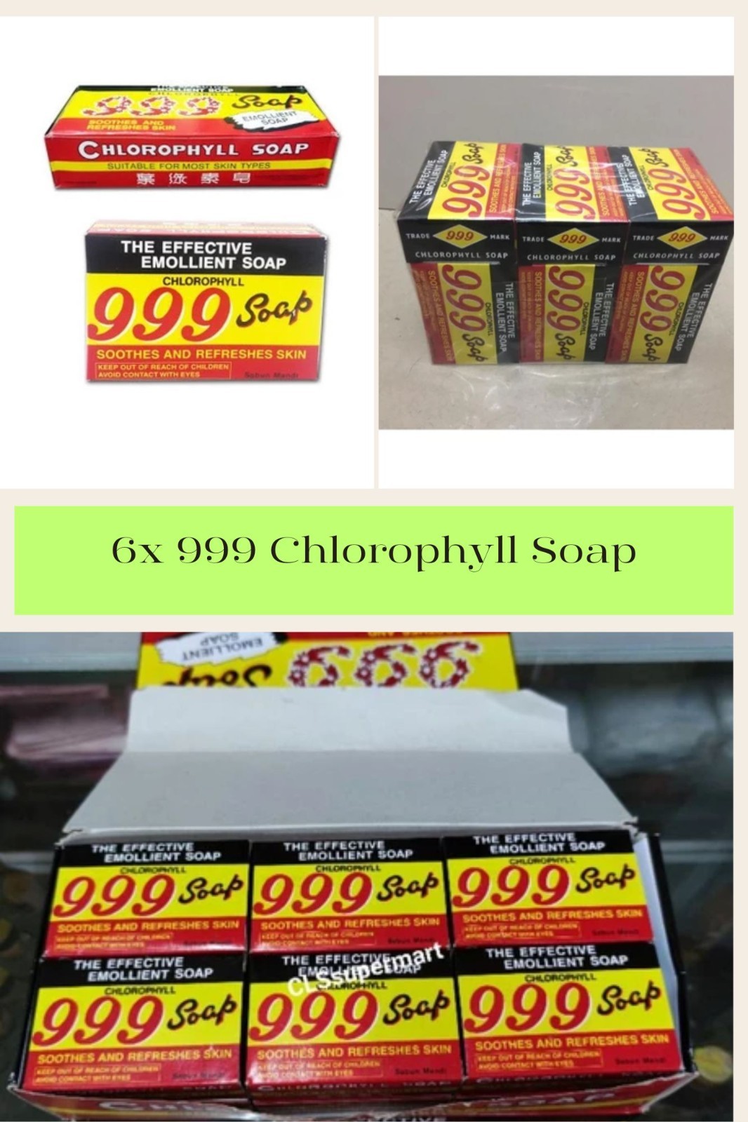 6x 999 Chlorophyll Herbal Soap 90g Anti-Acne Body Bar Made in Malaysia