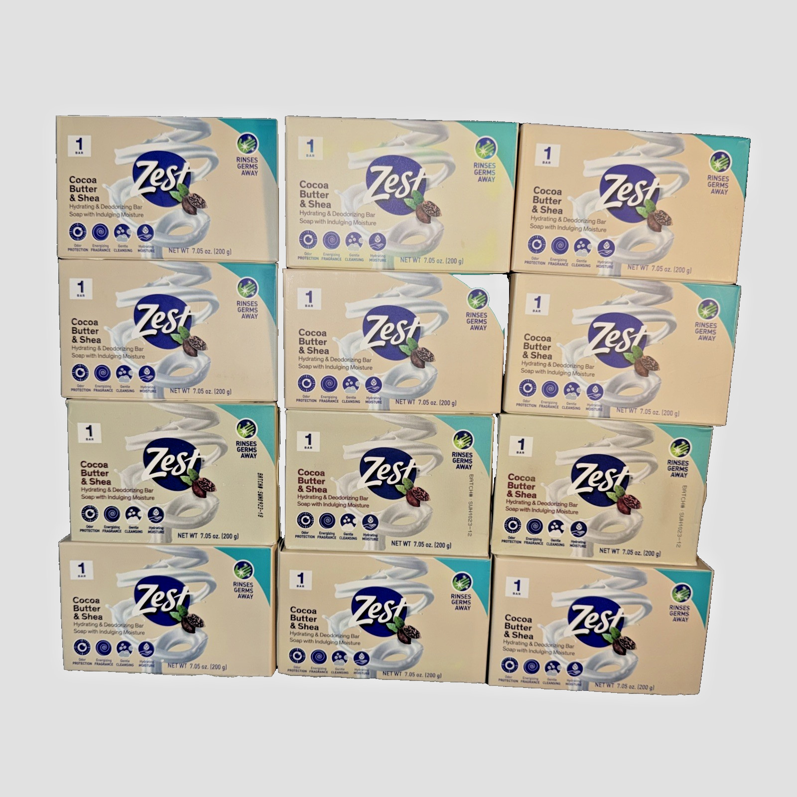 12 Zest 7.05 oz COCOA BUTTER & SHEA Hydrating & Deodorizing Jumbo Bar Soap