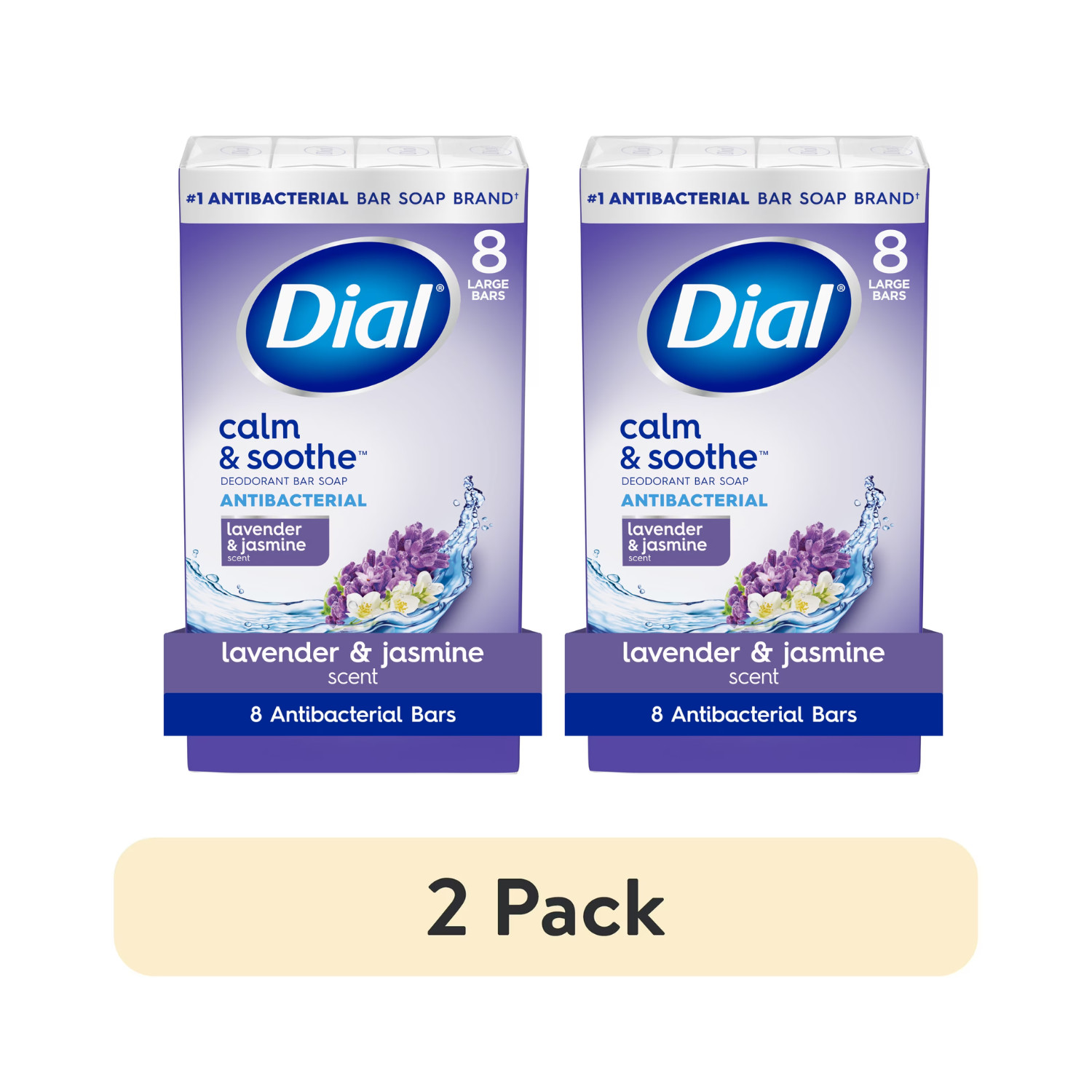 2 Pack Dial Lavender Jasmine Calm & Soothe Antibacterial Bar Soap 4 oz 8 Bars