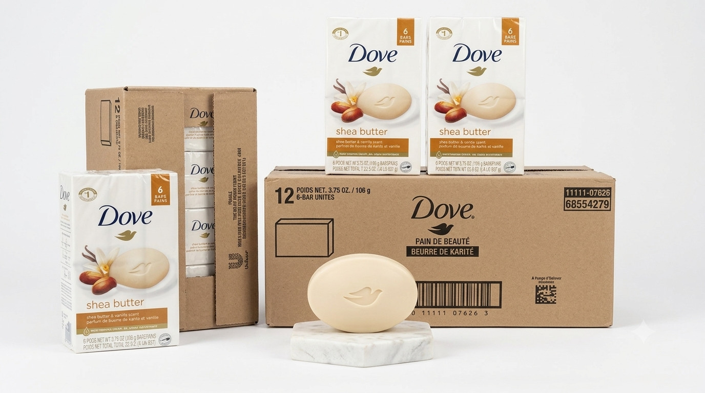 Dove Purely Pampering Shea Butter Vanilla Bar Soap – 72 Bar Bulk Case (12x 6-pk)