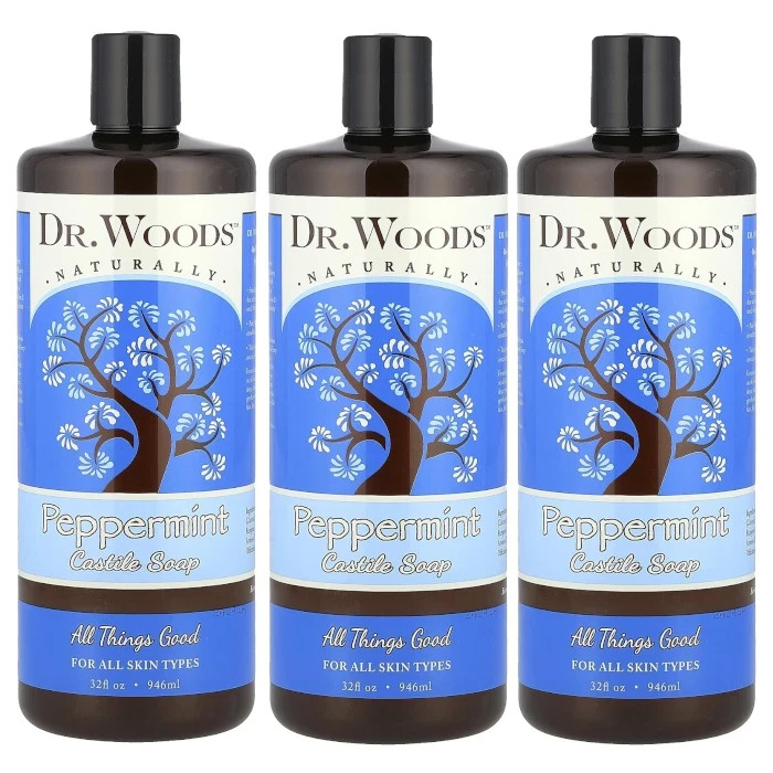 Dr. Woods Pure Peppermint Castile Soap Liquid 32 oz All Natural 3 PACK 96oz Lot