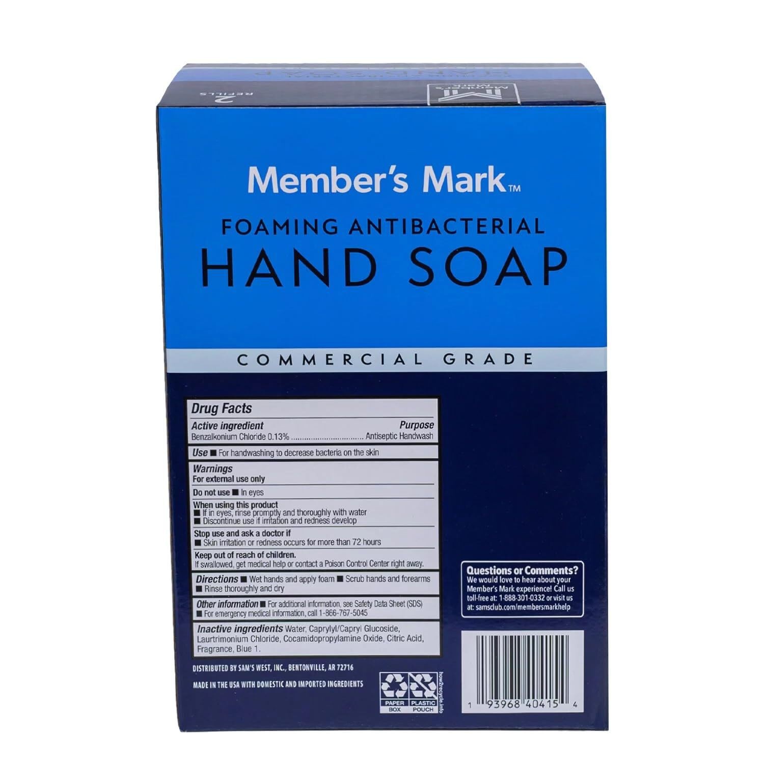 2x Member’s Mark Antibacterial Foaming Hand Soap, 33.8 Fluid Ounce (Pack of 2)