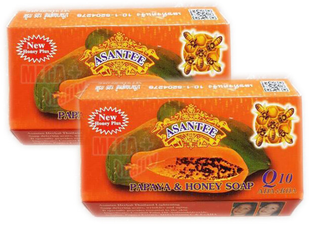 2 x Asantee Thai Herbal Papaya Honey Soap with Q10, AHA, BHA Skin Bright 125g