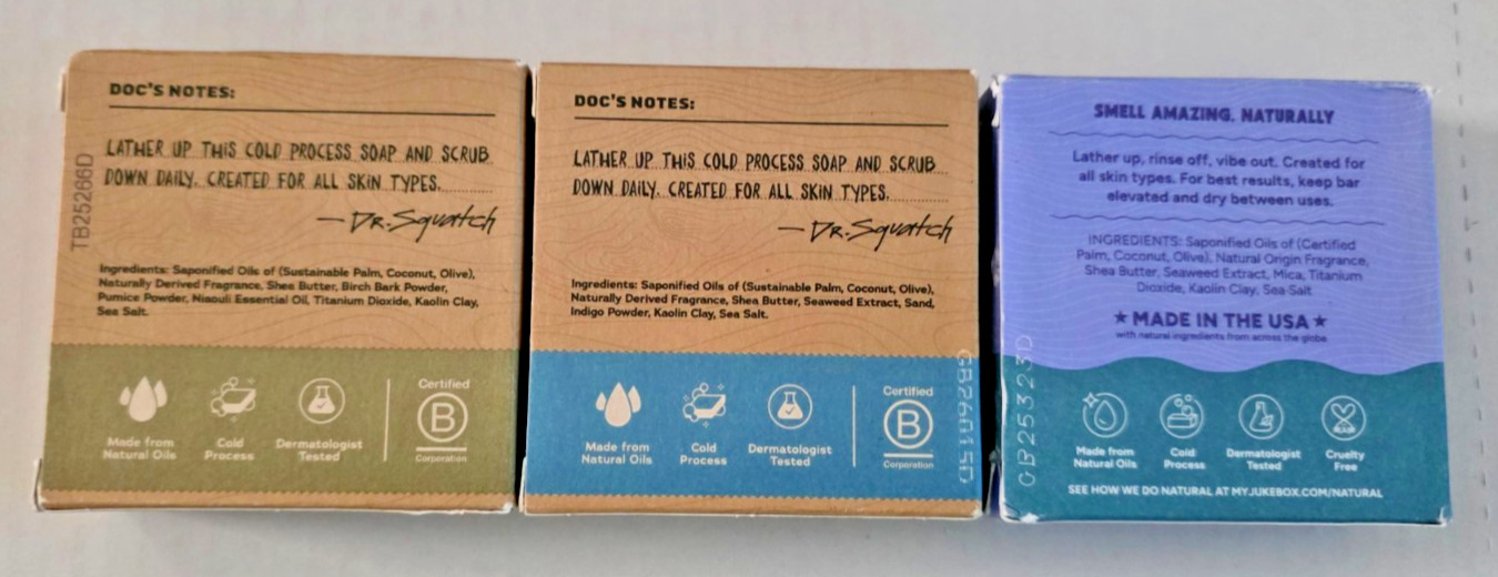 Dr. Squatch Men’s Natural Bar Soap BIRCHWOOD BREEZE/COASTAL MIST & Juke Box SKY