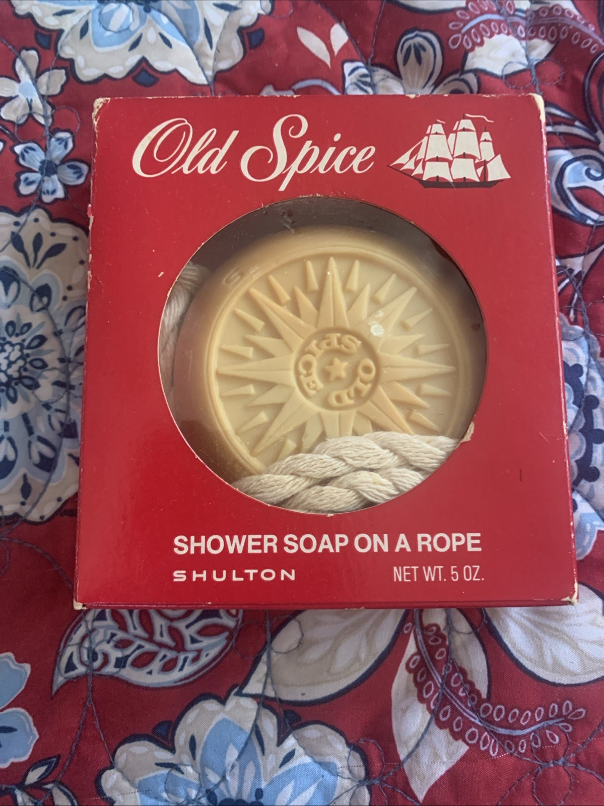 Vintage Old Spice Shower Soap on a Rope 5 oz Shulton USA Boxed Compass Logo