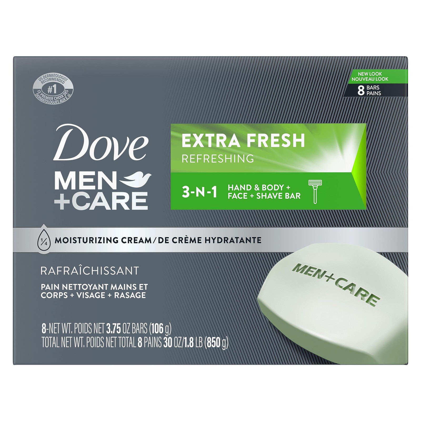 DOVE MEN + CARE 3 in 1 Bar Cleanser for Body, Face, and Shaving Extra Fresh B…