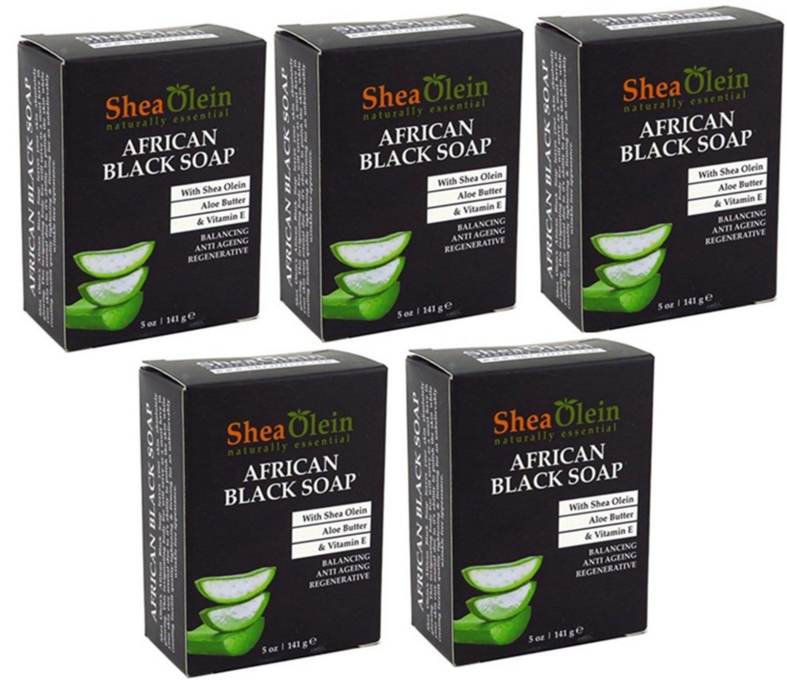 5 PK – AFRICAN BLACK SOAP WITH SHEA OLEIN ALOE BUTTER & VITAMIN E