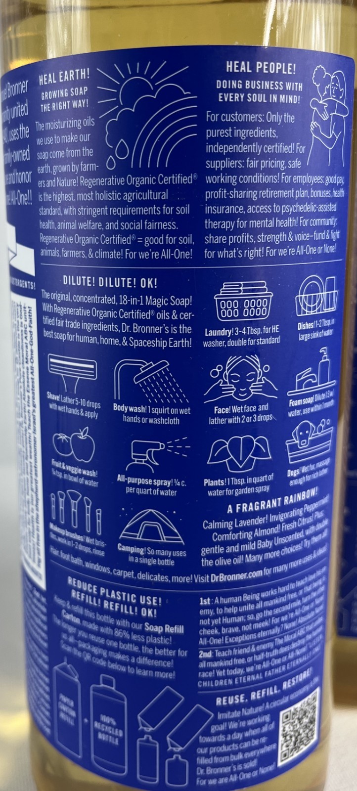 Dr Bronner’s Peppermint Pure-Castile Soap, 25oz x 2 bottles New