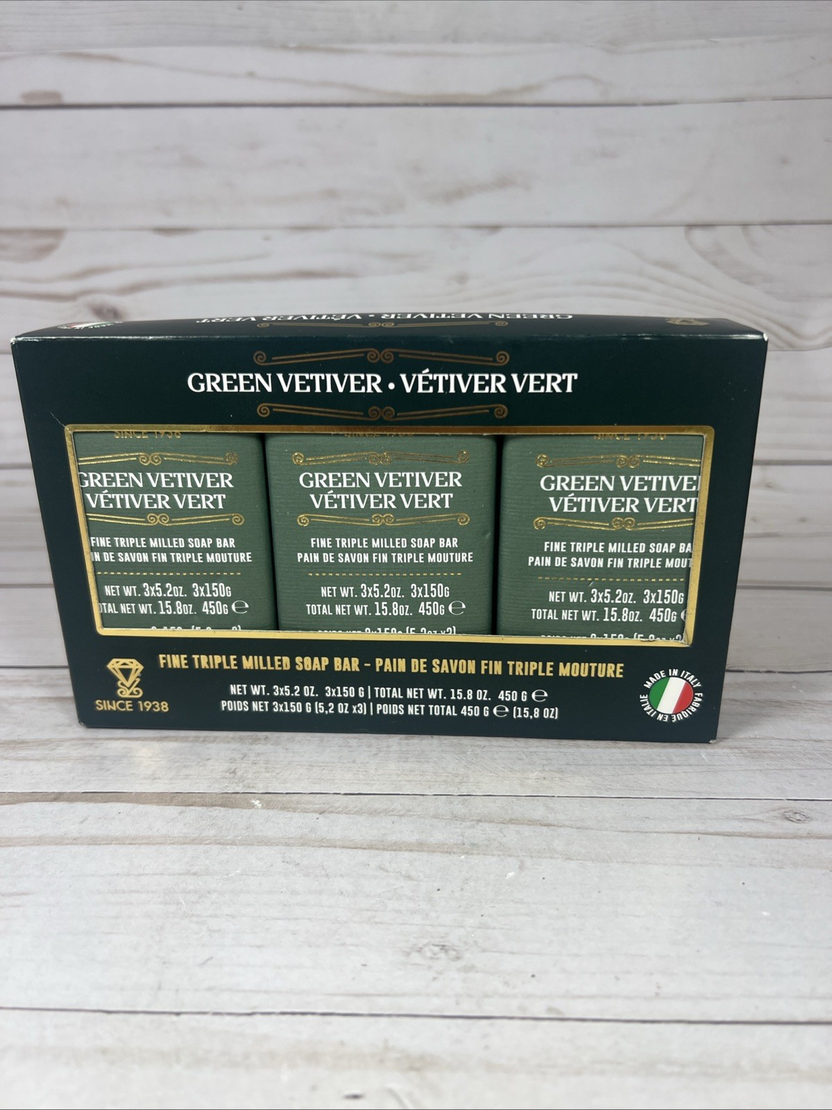 Zeni Green Vetiver Triple Milled Soap Bars 3x 5.2oz Italian