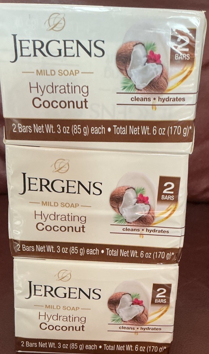 6 Bars JERGENS Mild Soap Hydrating Coconut 3 Packs Net Wt 3 OZ Each Soap Bar