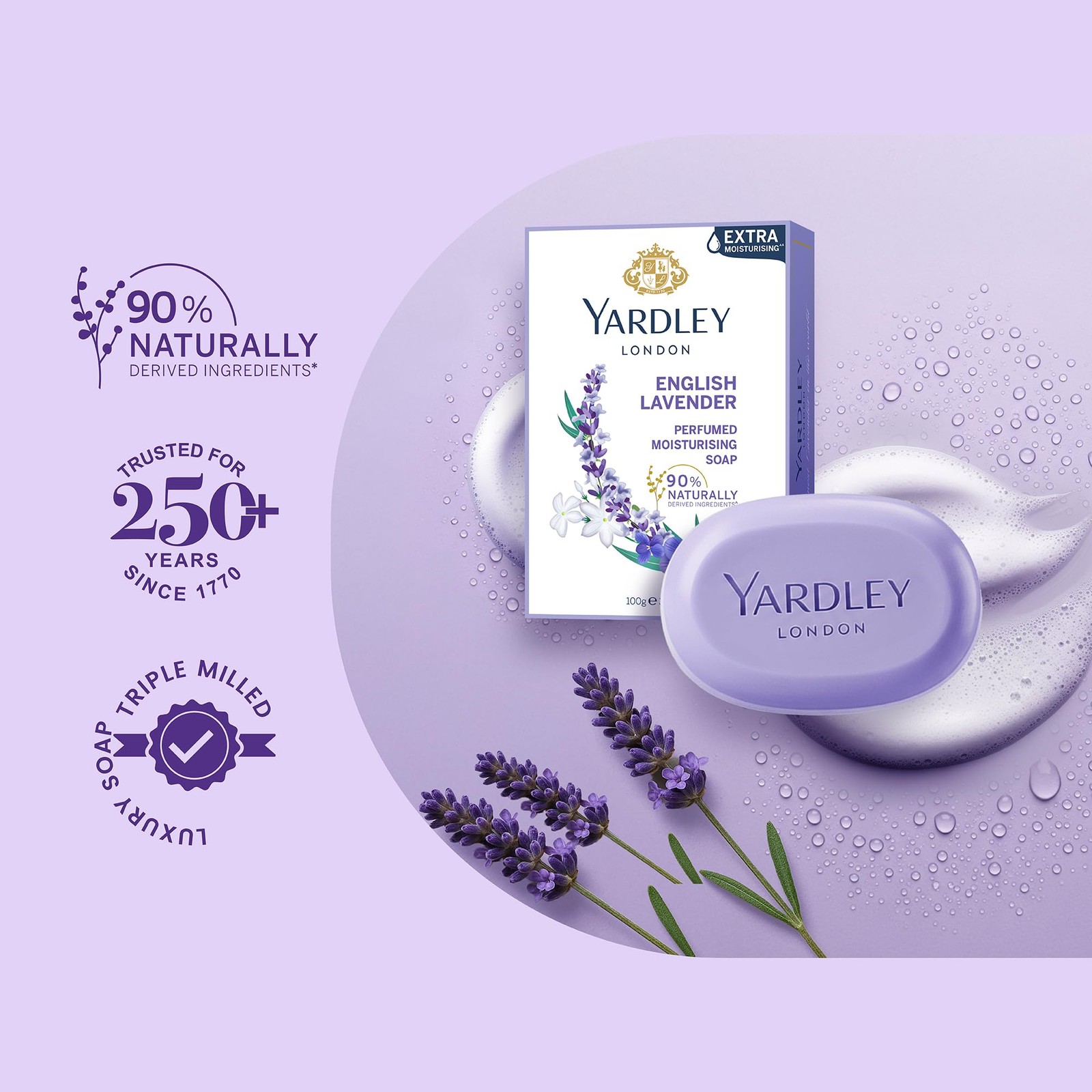 Yardley English Lavender Luxury Soap – 3 x 100 g 10.58 Ounce (Pack of 1)