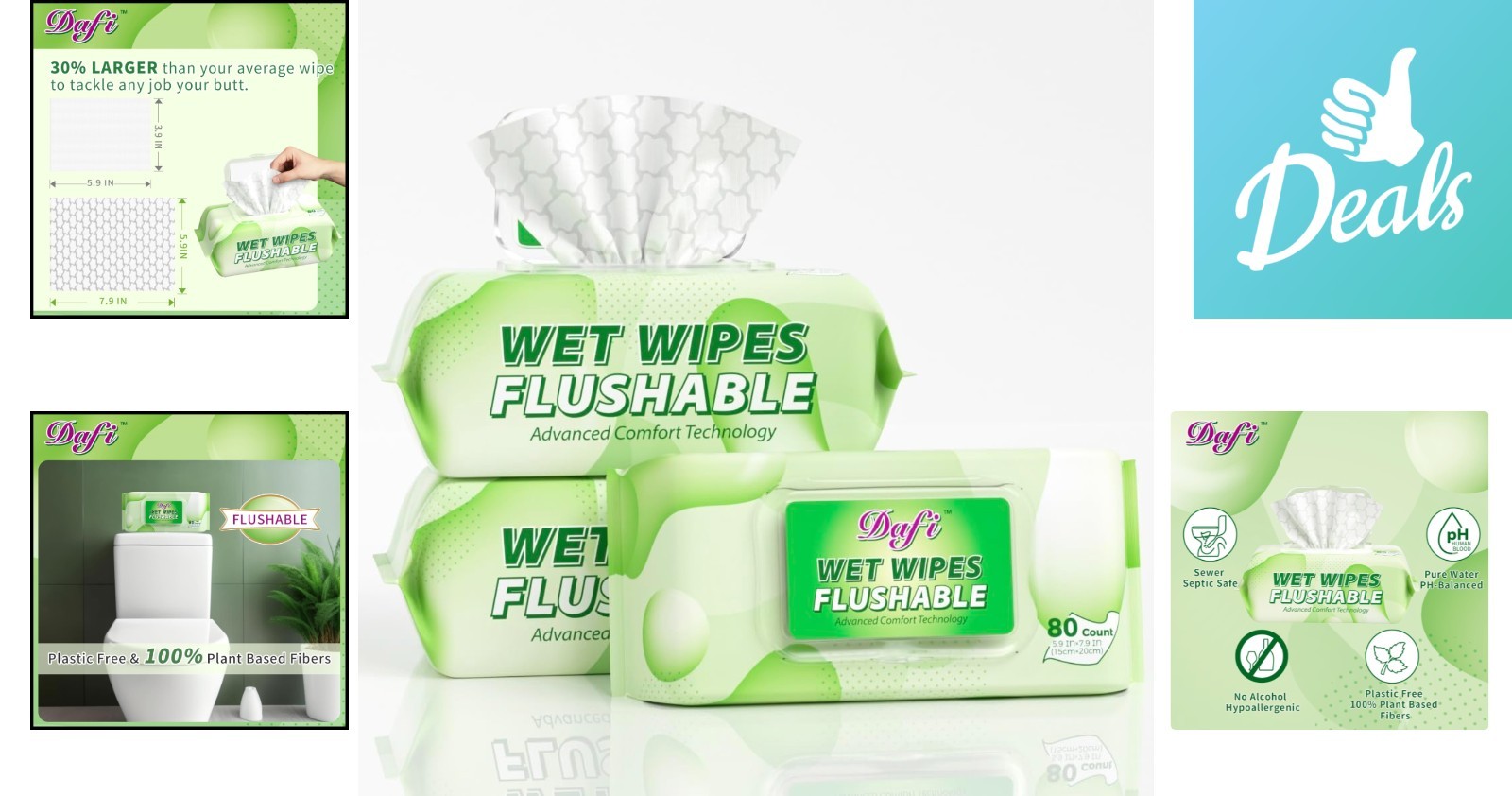 Gentle Flushable Wipes for Adults: 240 Plant Fiber Wipes, Septic Safe Pack of 3