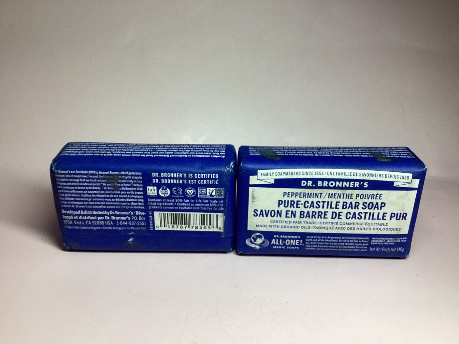 Lot of 2 Dr Bronner’s All-One HEMP PEPPERMINT Soap Bar 5oz