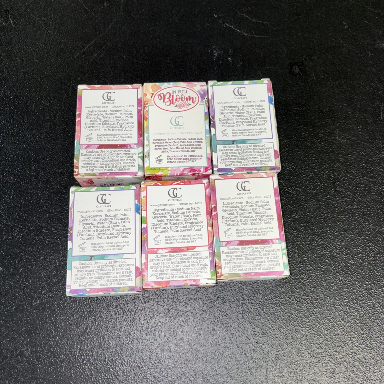 Lot of 6 New Unused GiftCraft 4.23 oz Bar Soaps Rose, Lavender, Peony, Sunshine