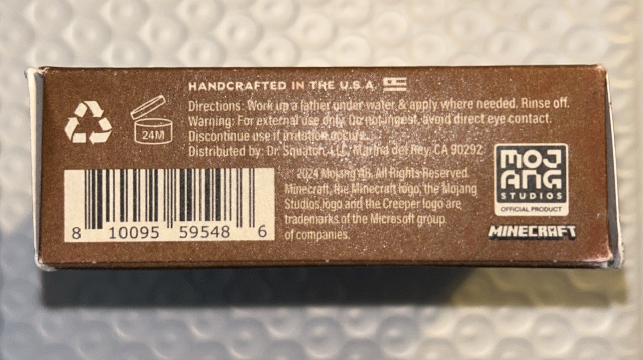 Dr. Squatch Limited Edition MINECRAFT Diamond Scrub Soap Heavy Grit 5oz