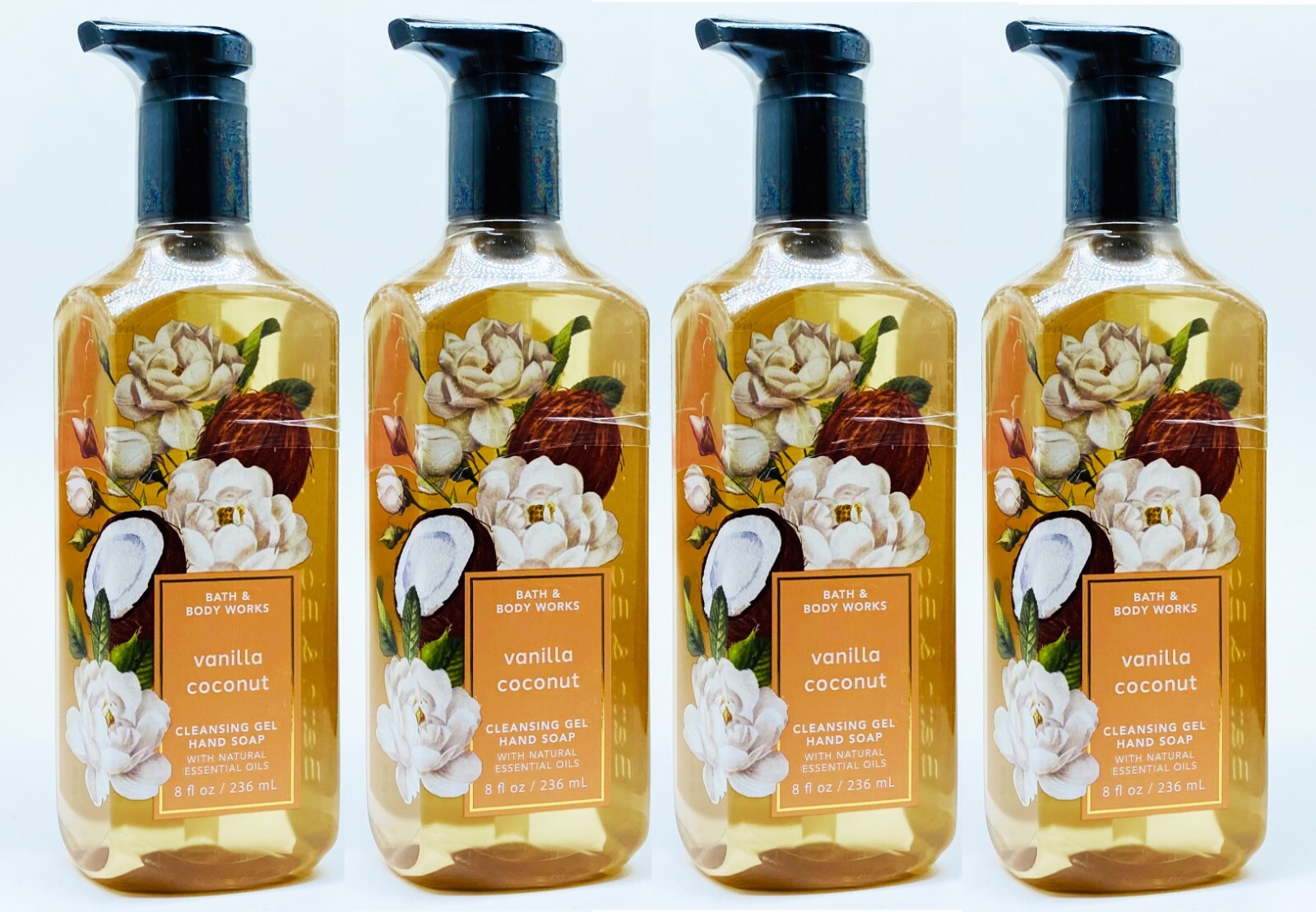 4 Bath & Body Works VANILLA COCONUT Cleansing Gel Hand Soap 8.0 oz