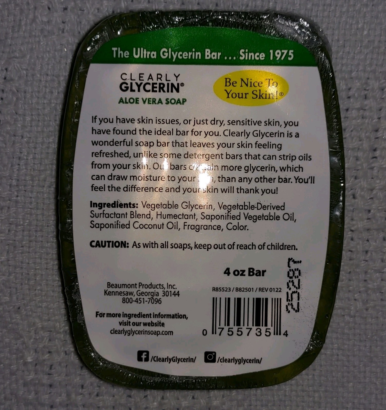 2x Clearly Glycerin Aloe Vera Bar Soap 4 Oz Each :New: Fast S&H Out : Buy Today