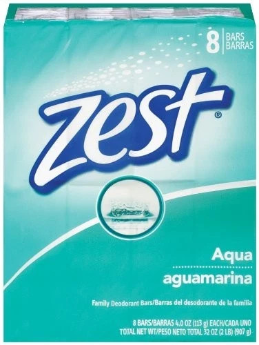 2 Pack Zest Aqua Refreshing Deodorant Bar Soap, 4 Oz, 8 Bars Each