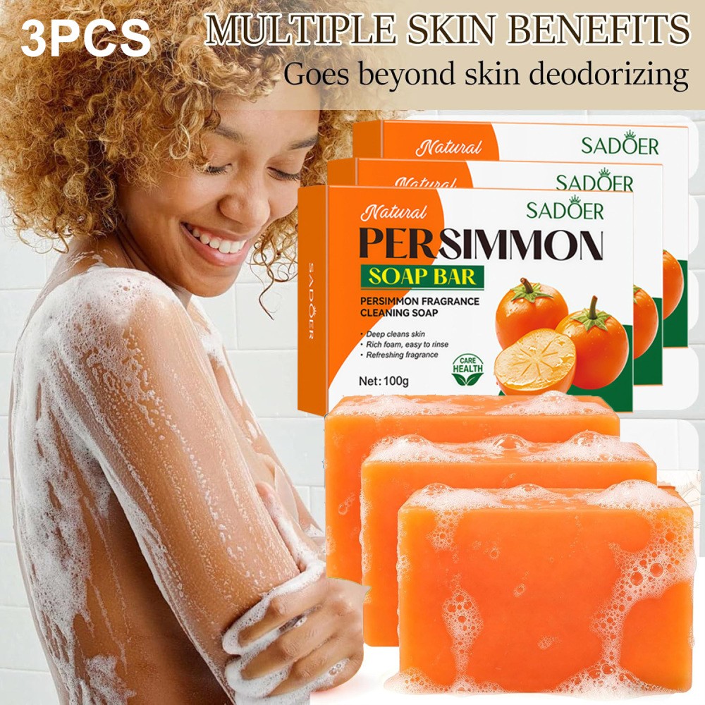 3PCS SADOER Persimmon Soap Bar Body Odor Control Deodorant Soap for Men & Women