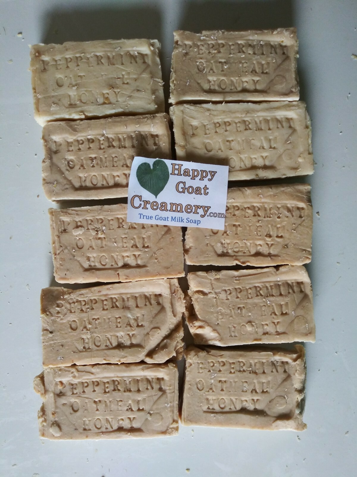 10 BARS PEPPERMINT OAT & HONEY GOAT MILK SOAP ESSENTIAL OIL HAPPY GOAT CREAMERY