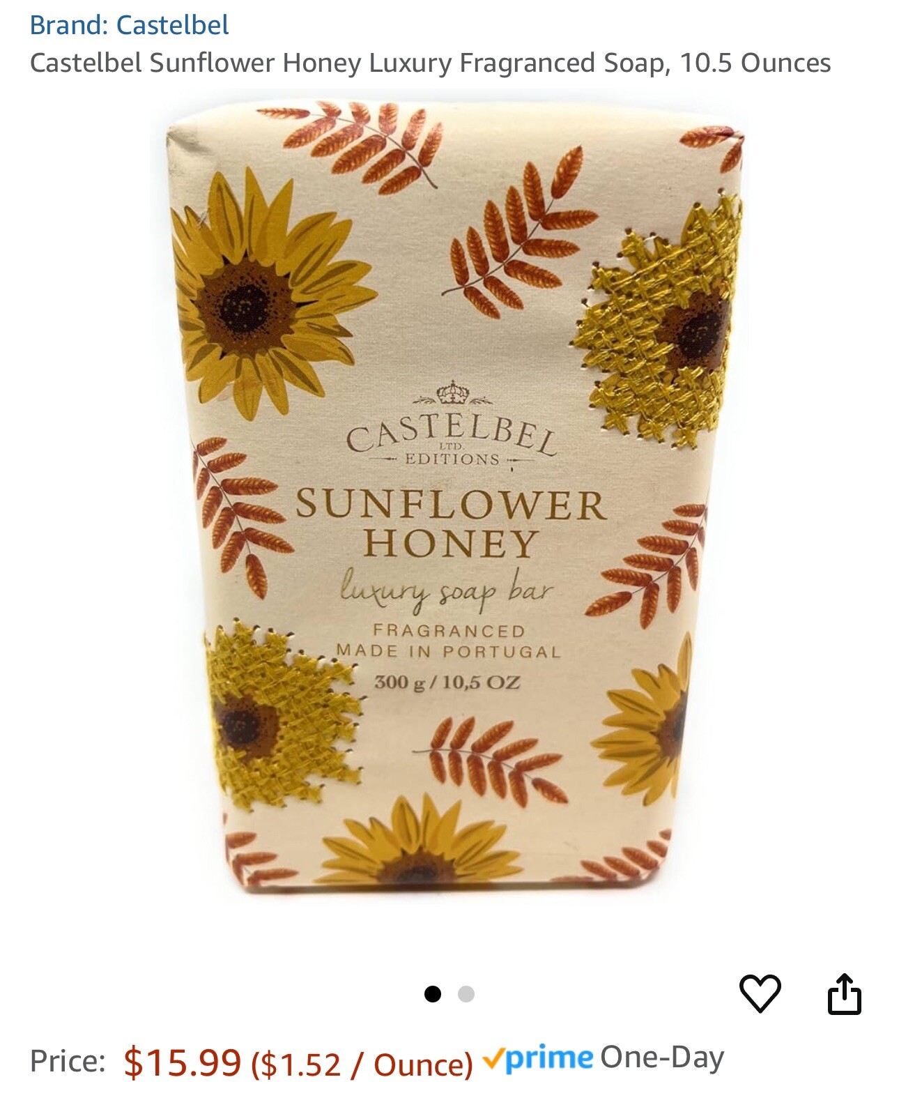 Castelbel – Sunflower 🌻 Honey 🍯 – Luxury Soap Bar 10.5 oz Made In Portugal