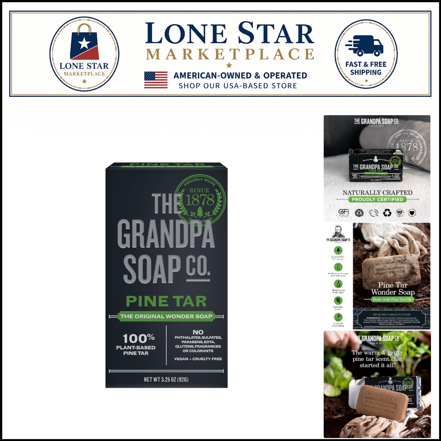 Grandpa’s Pine Tar Soap – Organic Moisturizing Bar, 3.25 oz for All Skin Types