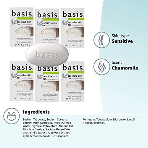Basis Sensitive Skin Bar Soap – Cleans and Soothes with Chamomile and Aloe Ve…