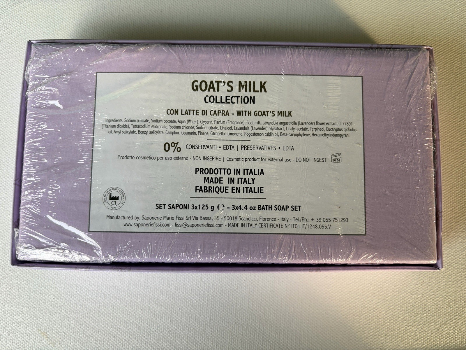 Goats Milk Soap With Lavender – Made In Italy Set Of 3 Bars Each 4.4 Oz